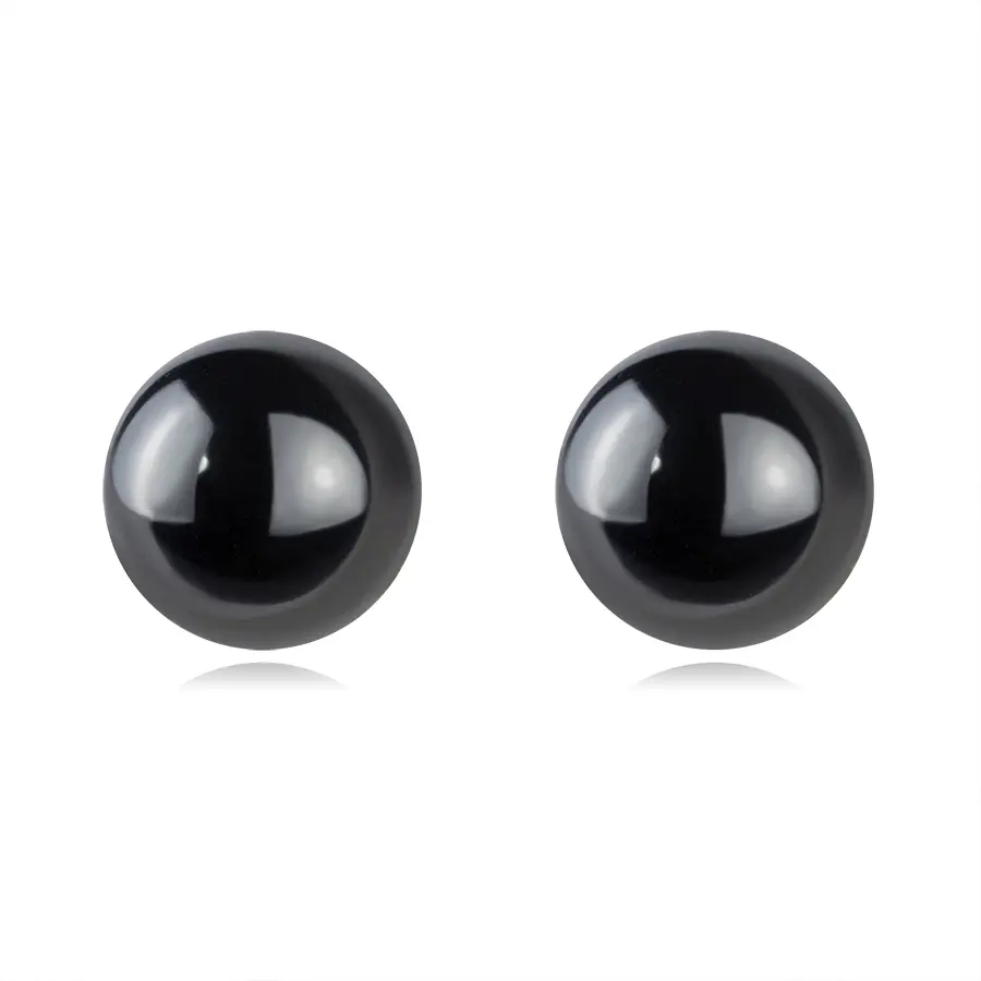 Zlaté náušnice 9K s guľôčkou z prírodného hematitu