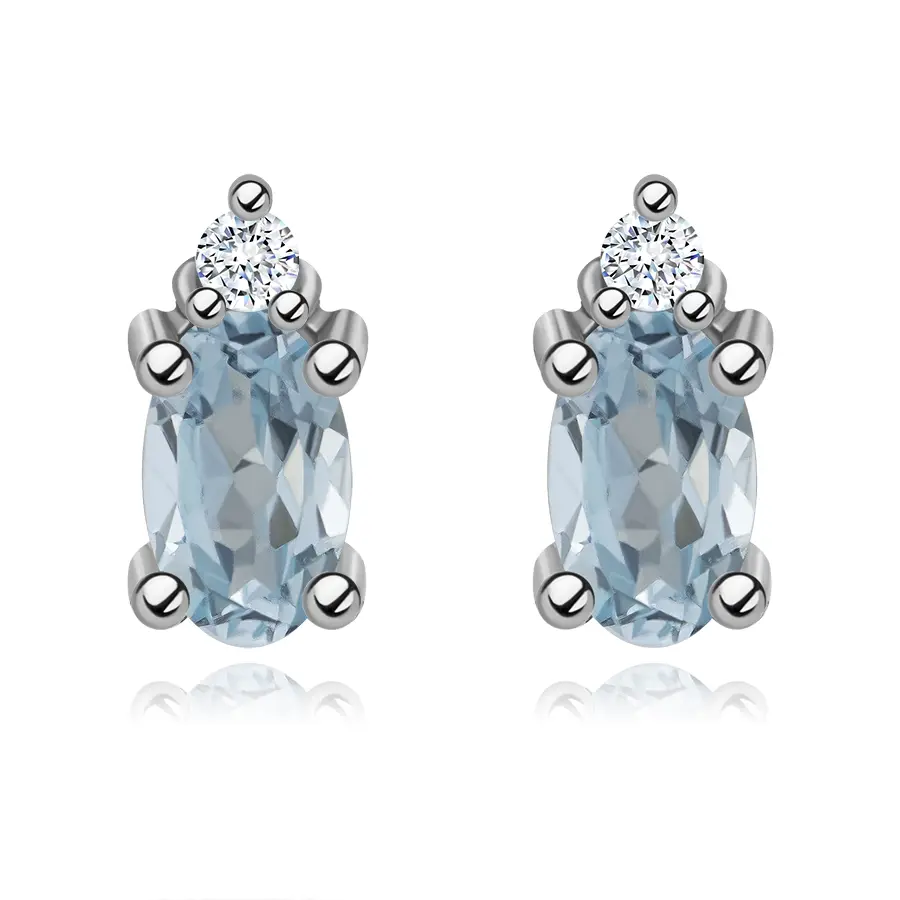 Zlaté náušnice 9K z bieleho zlata s oválnym topásom a zirkónom