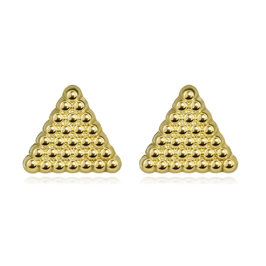 Zlaté náušnice 9K s trojuholníkovým motívom a guľôčkovým povrchom
