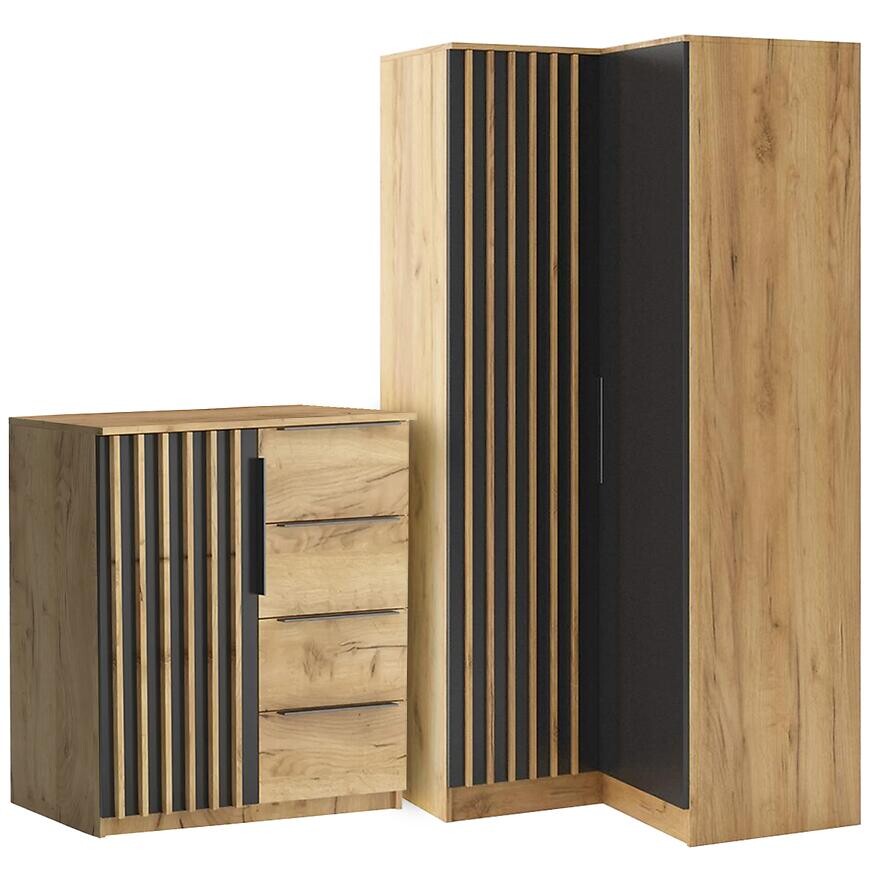 Súprava rohová skriňa Sorento craft zlatá + komoda Sorento 80