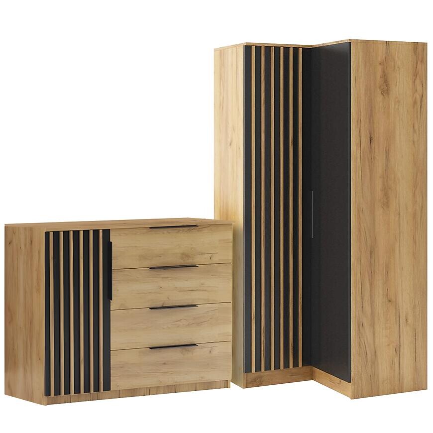 Súprava rohová skriňa Sorento craft zlatá + komoda Sorento 120