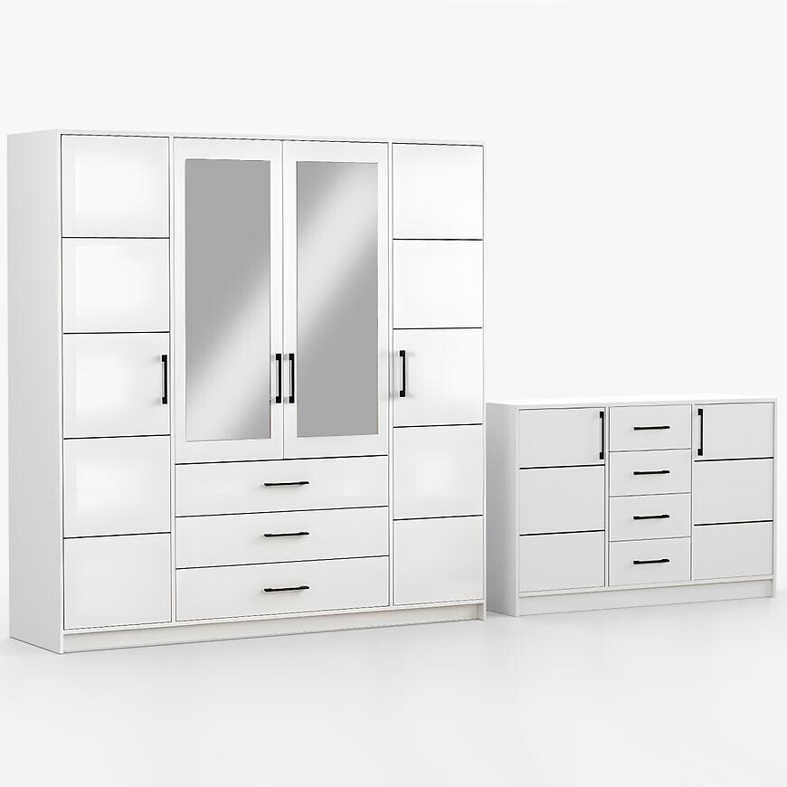 Súprava skriňa Belluno 200 biela + komoda Belluno 150