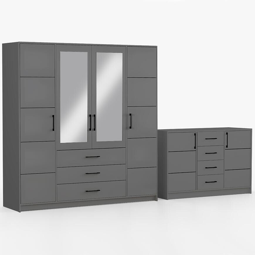 Súprava skriňa Belluno 200 grafit + komoda Belluno 150