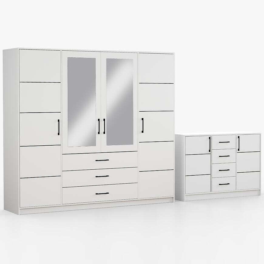 Súprava skriňa Belluno 240 biela + komoda Belluno 150