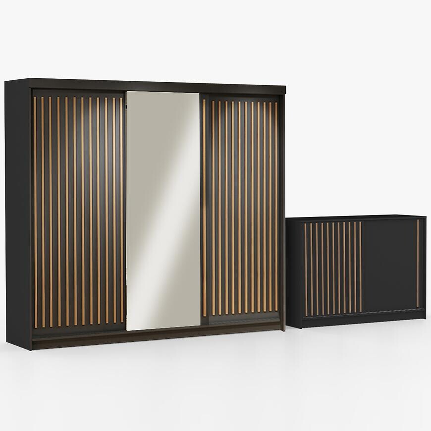 Súprava skriňa Royal 250 čierna + komoda Royal 150