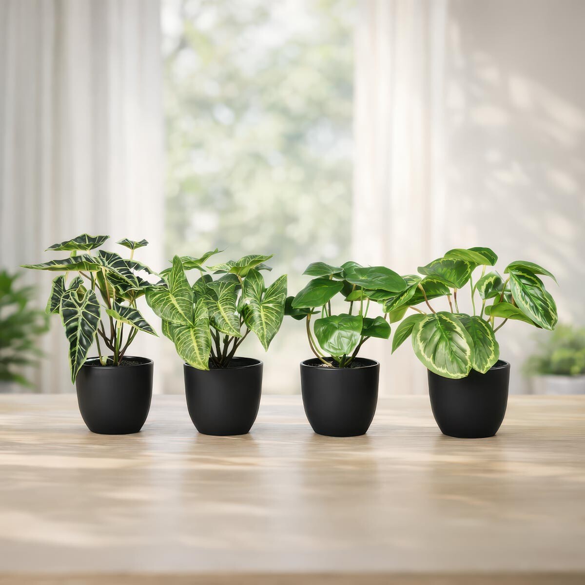 Umelé zelené rastliny, sada 4 ks