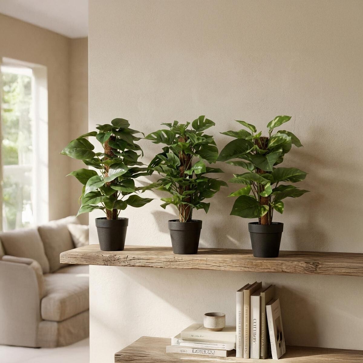 Umelé rastliny na kmeni kokosového orecha, sada 3 kusov