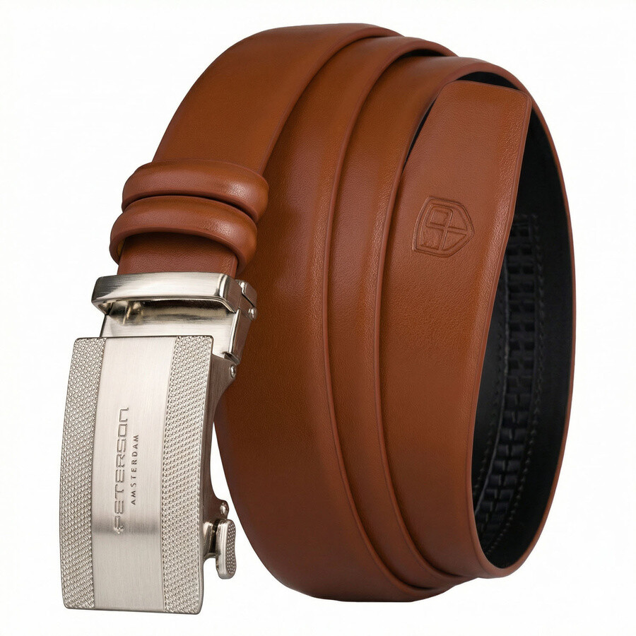 Pánsky kožený opasok svetlohnedý s automatickou striebornou prackou