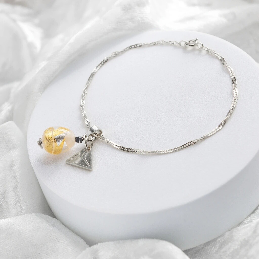 Lampglas Náramok Champagne Nude s 24karátovým zlatom a rýdzim striebrom BNM11/AG/RHO 18 cm