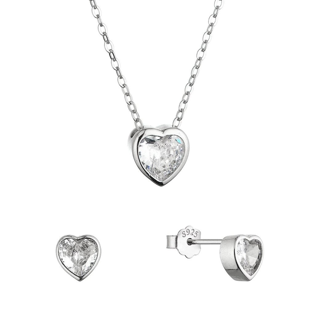 Evolution Group Sada šperkov s čírymi zirkónmi Srdiečko 19036.1 (náhrdelník, náušnice)