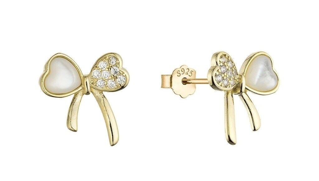 Evolution Group Pozlátené náušnice Mašličky s perleťou a zirkónmi 11803.1