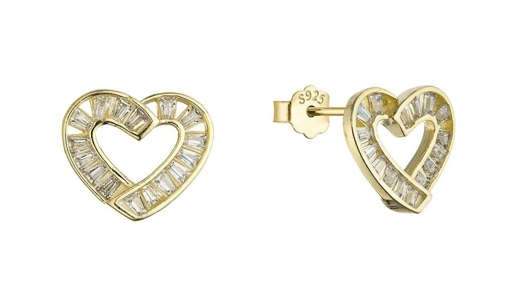 Evolution Group Pozlátené srdiečkové náušnice s čírymi zirkónmi 11749.1