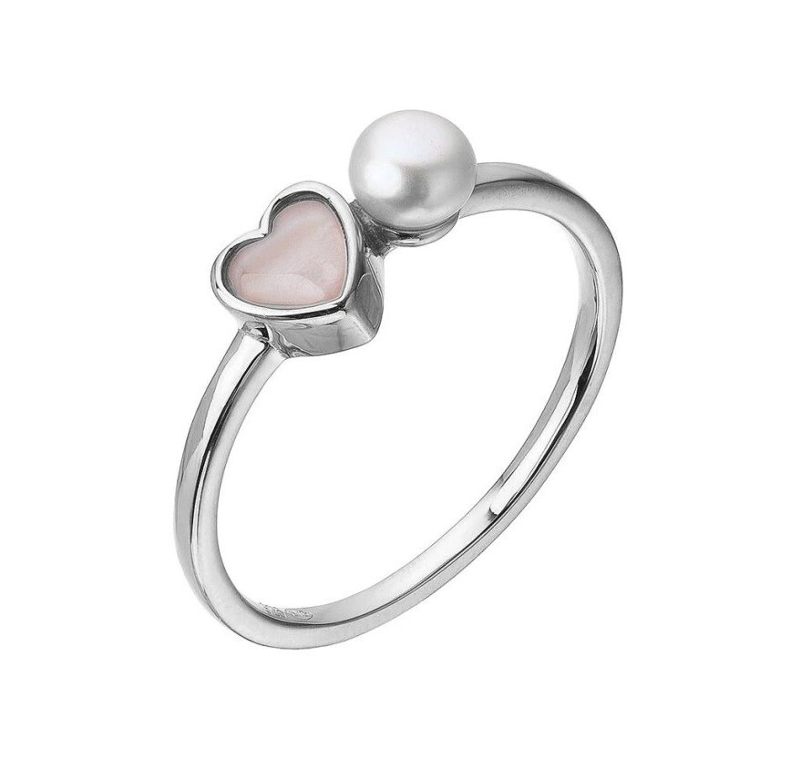 Evolution Group Strieborný prsteň s riečnou perlou a srdiečkom 25004.1 54 mm