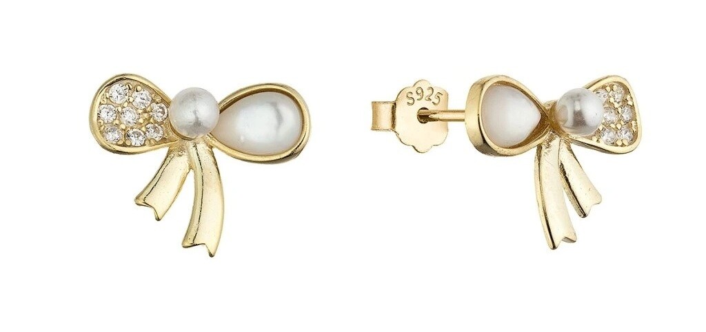 Evolution Group Pozlátené náušnice so zirkónmi Mašlička 11802.1