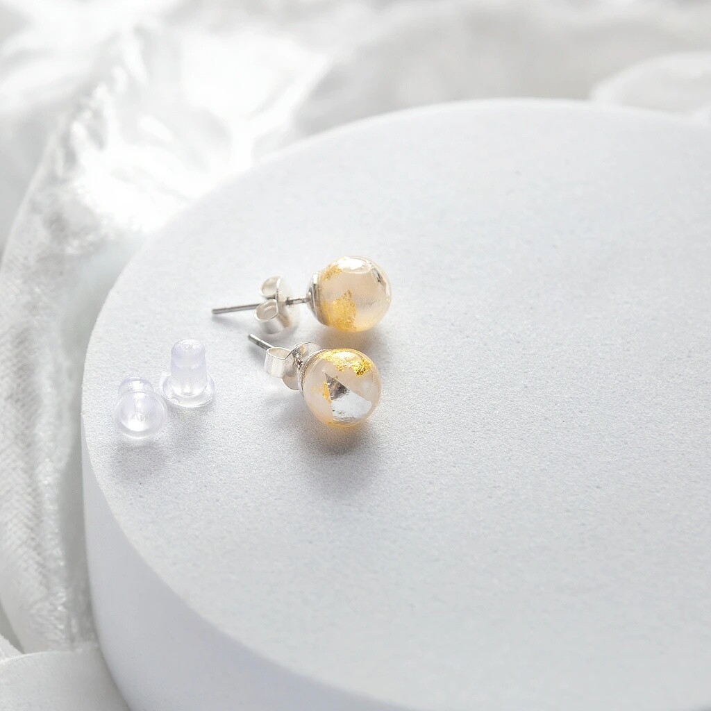 Lampglas Náušnice Champagne Nude s 24-karátovým zlatom a rýdzim striebrom ENM11/AG/RHO-PU