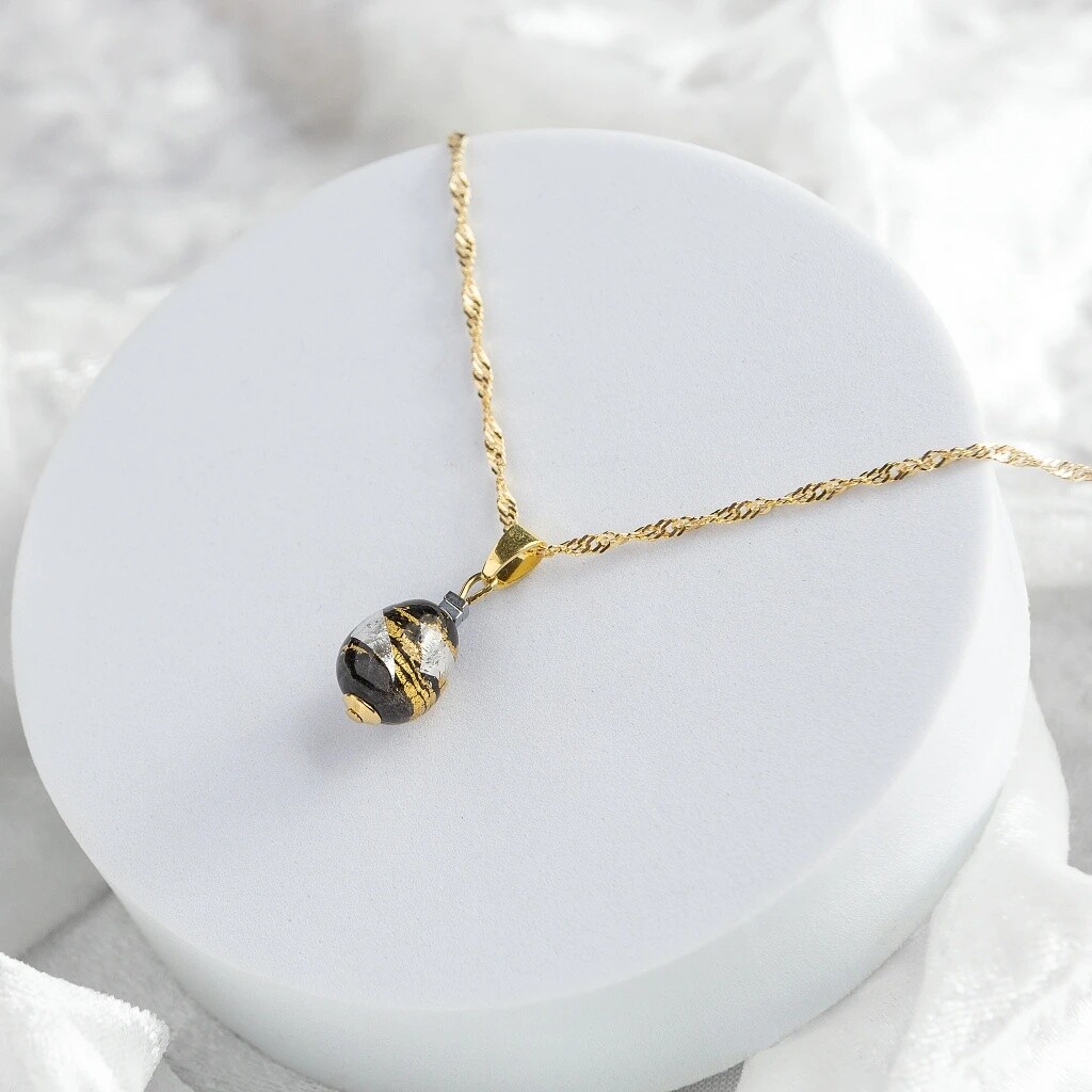 Lampglas Náhrdelník Obsidian Nude s 24-karátovým zlatom a rýdzim striebrom NNM10/AG/POZ 50 cm