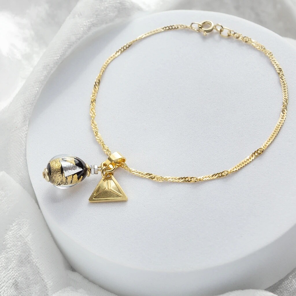 Lampglas Náramok Obsidian Nude s 24karátovým zlatom a rýdzim striebrom BNM10/AG/POZ 17 cm