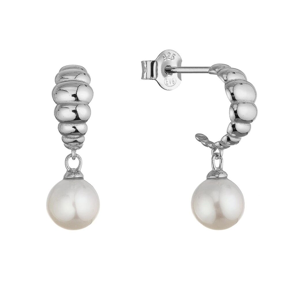 Evolution Group Štýlové strieborné polkruhy s visiacou riečnou perlou 21126.1