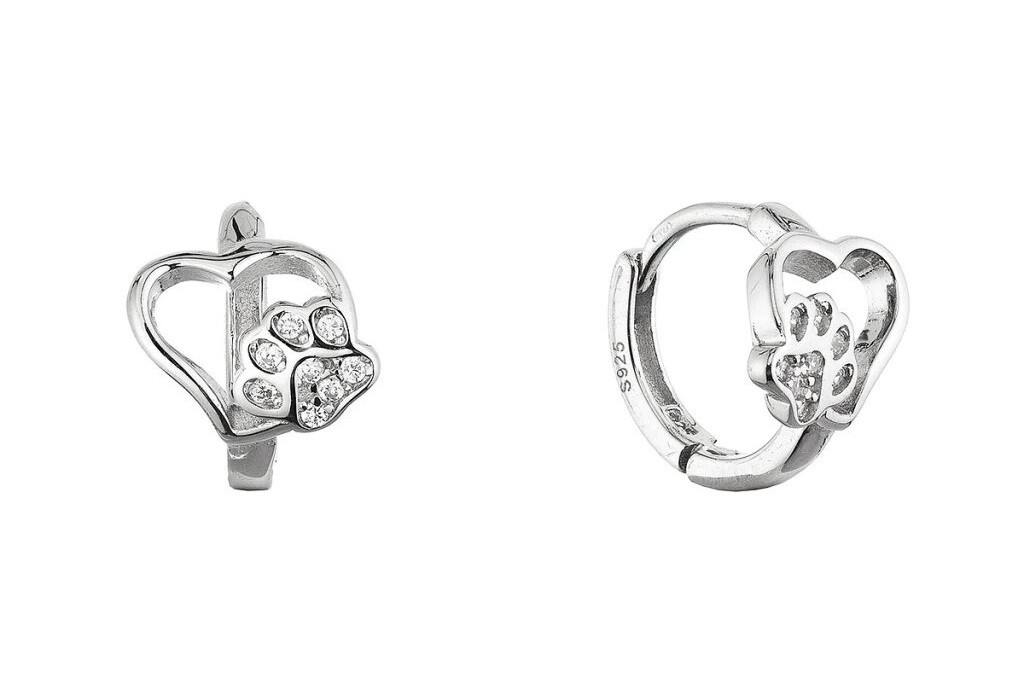 Evolution Group Strieborné kruhy so zirkónmi Tlapka v srdci 11758.1