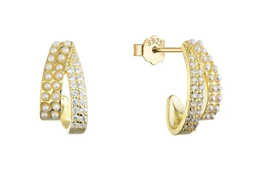 Evolution Group Pozlátené náušnice s shell perličkami a zirkónmi 11809.1