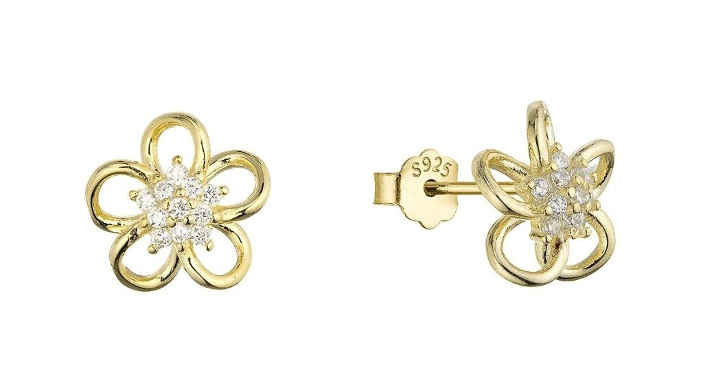 Evolution Group Pozlátené náušnice Kytičky so zirkónmi 11754.1