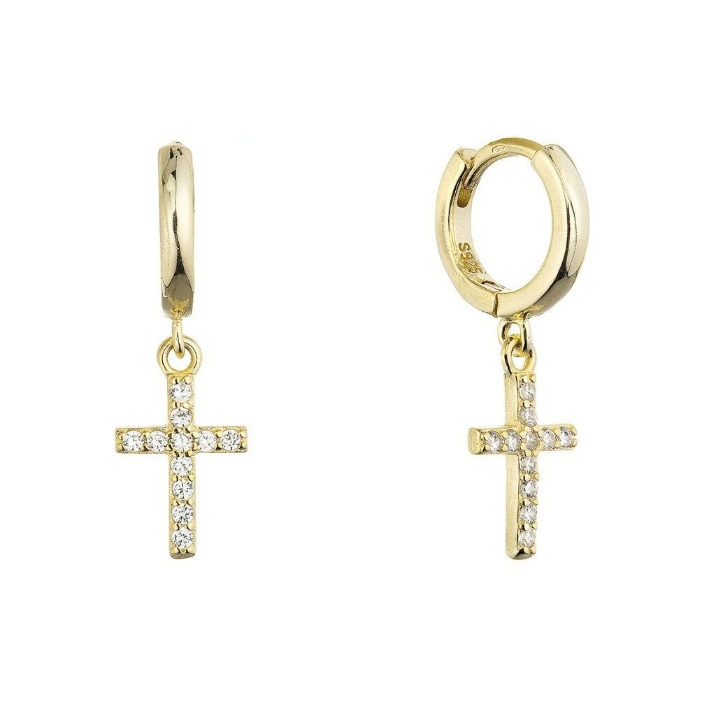 Evolution Group Pozlátené visiace náušnice Krížik so zirkónmi 11778.1
