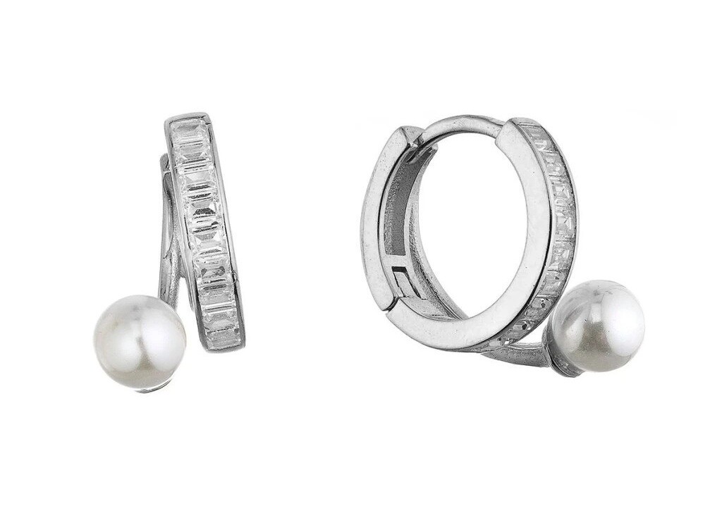 Evolution Group Blyštivé strieborné kruhy so zirkónmi a shell perlou 11808.1