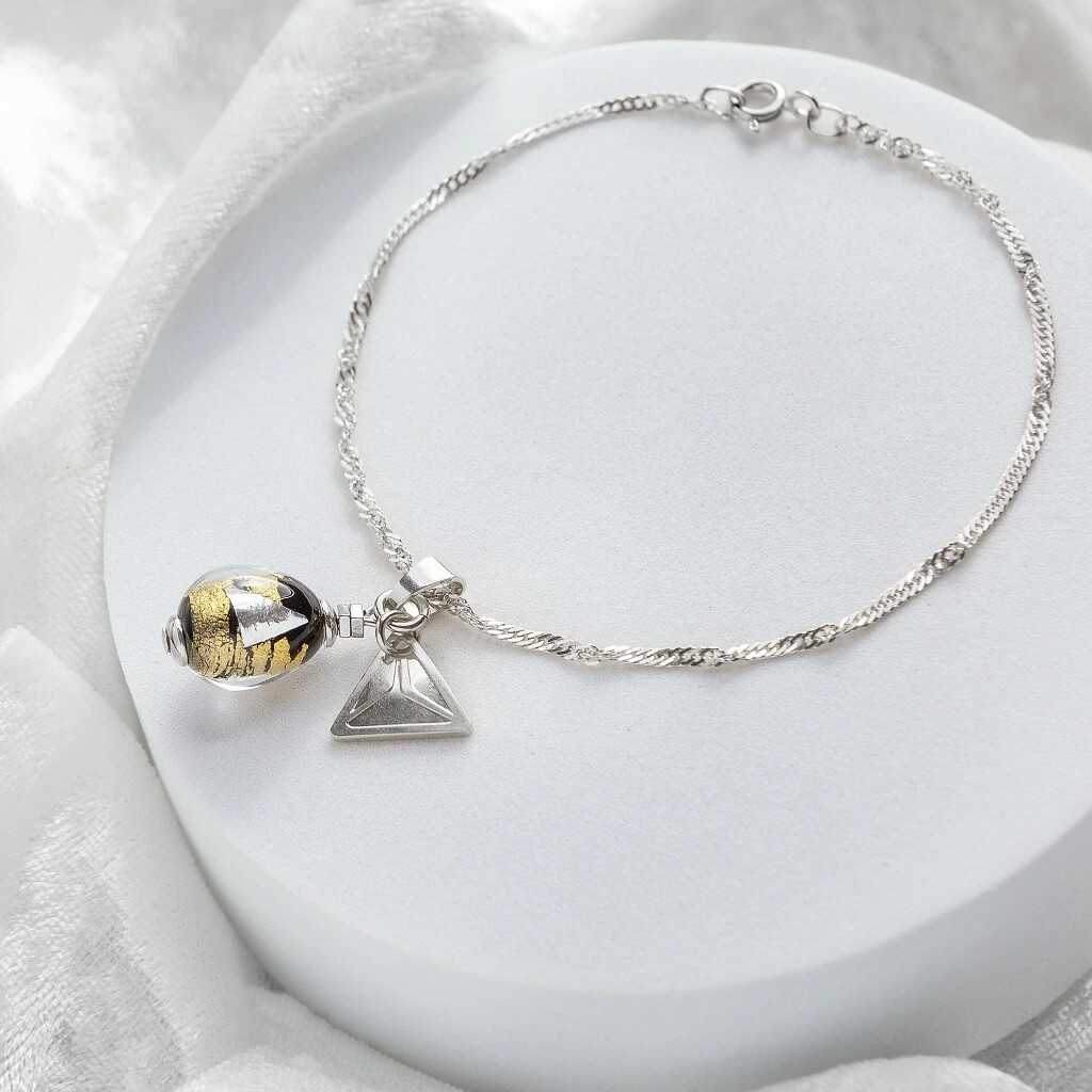 Lampglas Náramok Obsidian Nude s 24karátovým zlatom a rýdzim striebrom BNM10/AG/RHO 19 cm