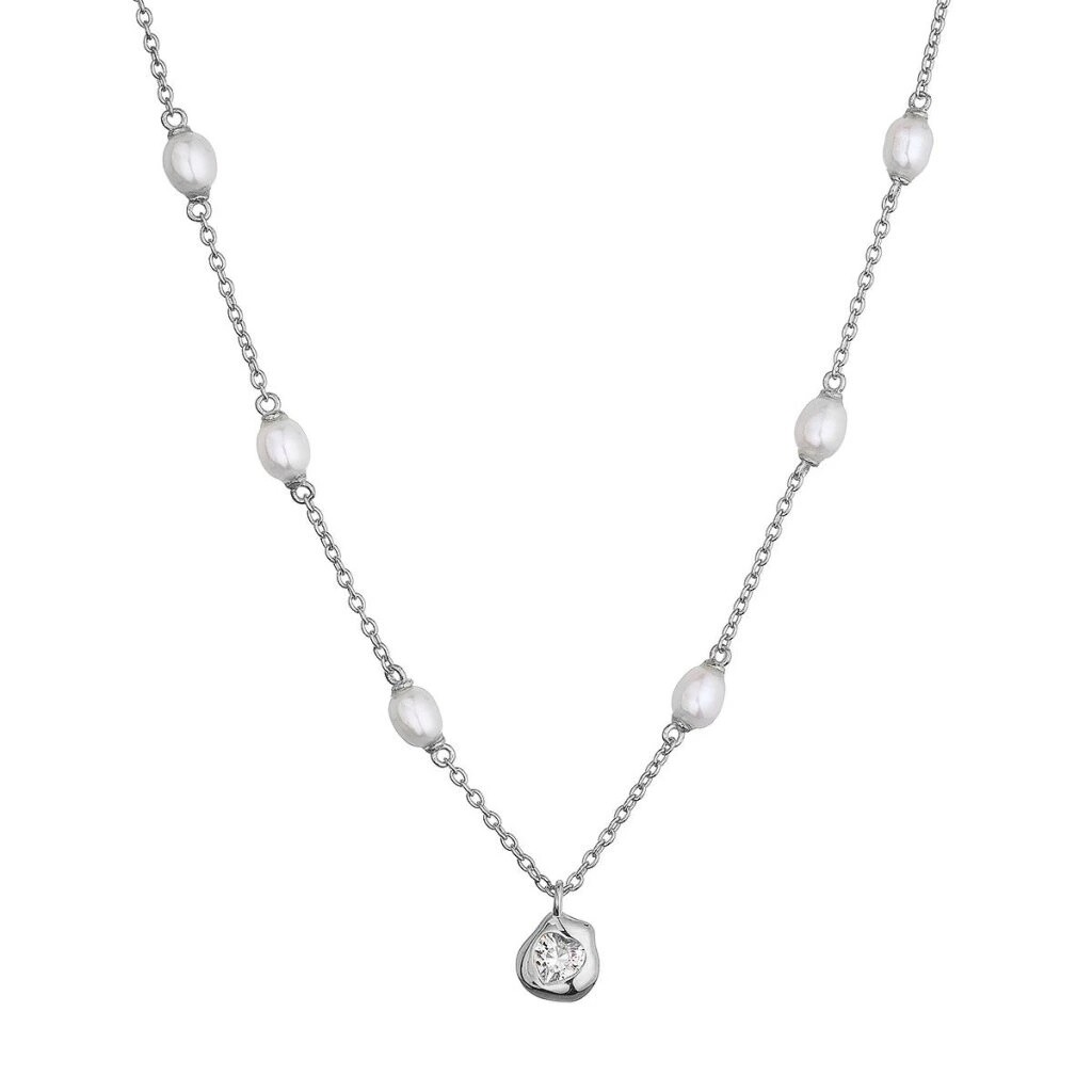 Evolution Group Krásny strieborný náhrdelník s perlami a zirkónom 22058.1