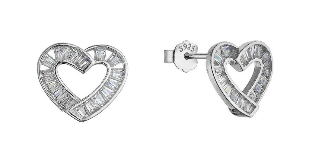 Evolution Group Strieborné srdiečkové náušnice s čírymi zirkónmi 11749.1