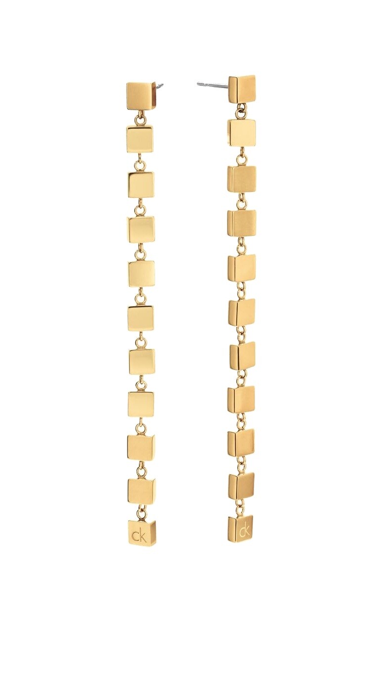 Calvin Klein Dlhé pozlátené náušnice Geometric 35000844