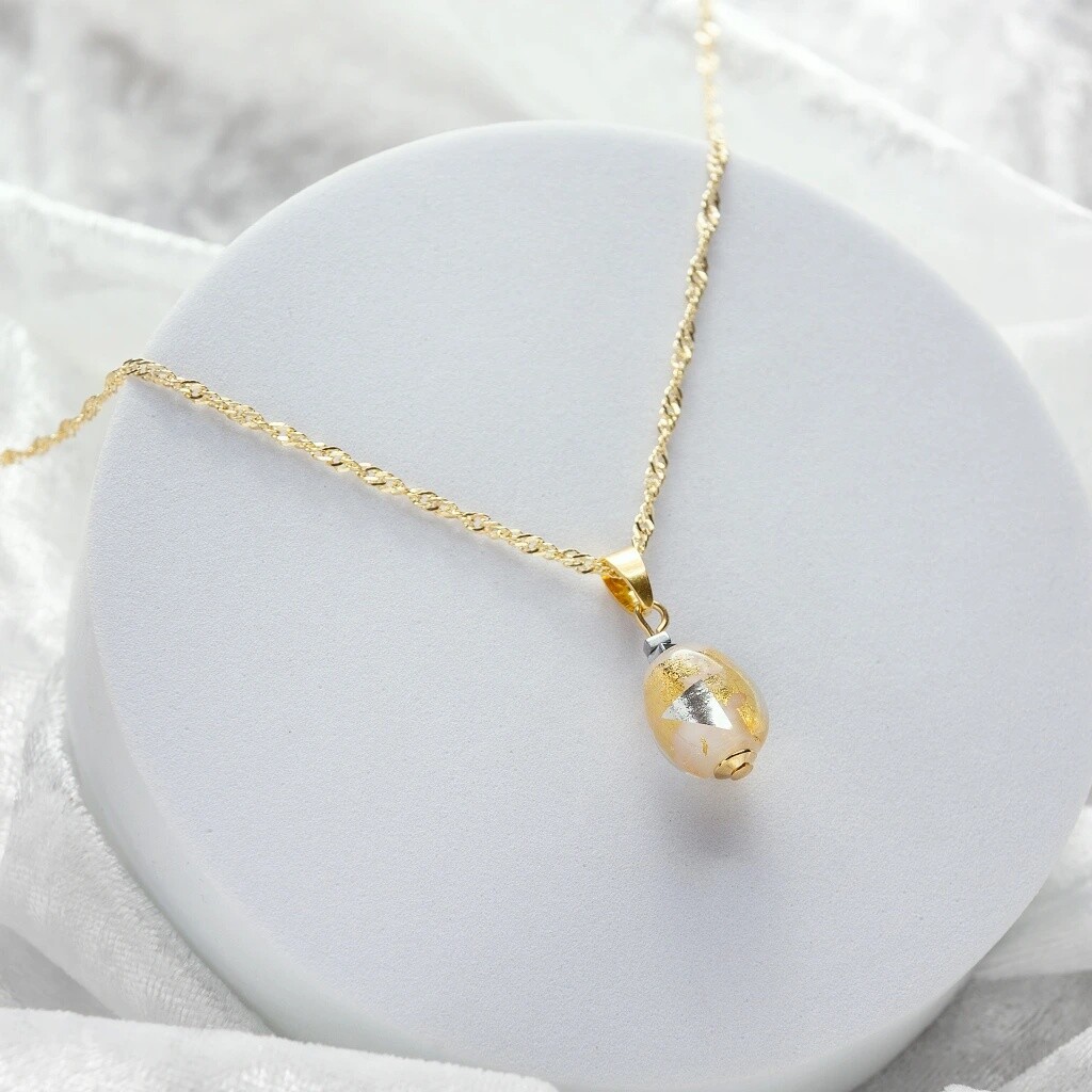 Lampglas Náhrdelník Champagne Nude s 24-karátovým zlatom a rýdzim striebrom NNM11/AG/POZ 50 cm