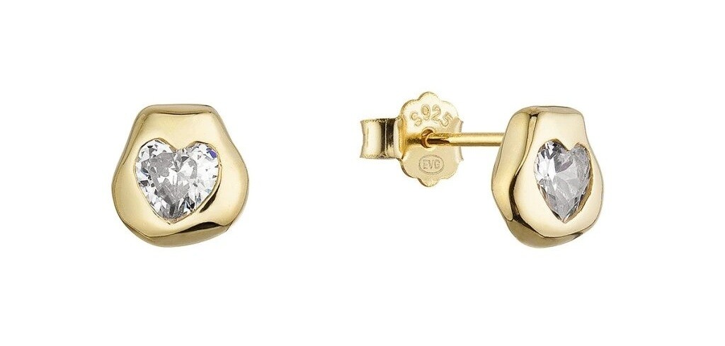 Evolution Group Pozlátené náušnice s čírym srdiečkom 11790.1