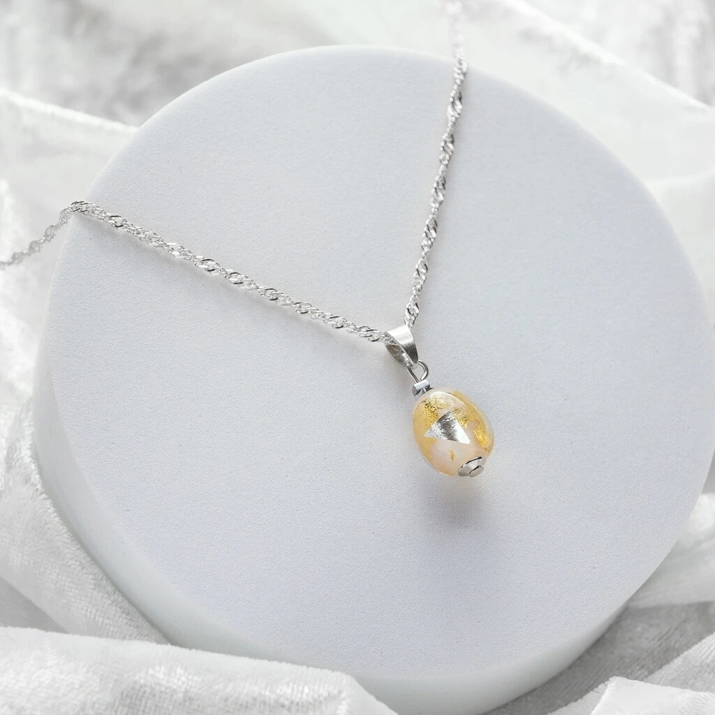 Lampglas Náhrdelník Champagne Nude s 24-karátovým zlatom a rýdzim striebrom NNM11/AG/RHO 45 cm