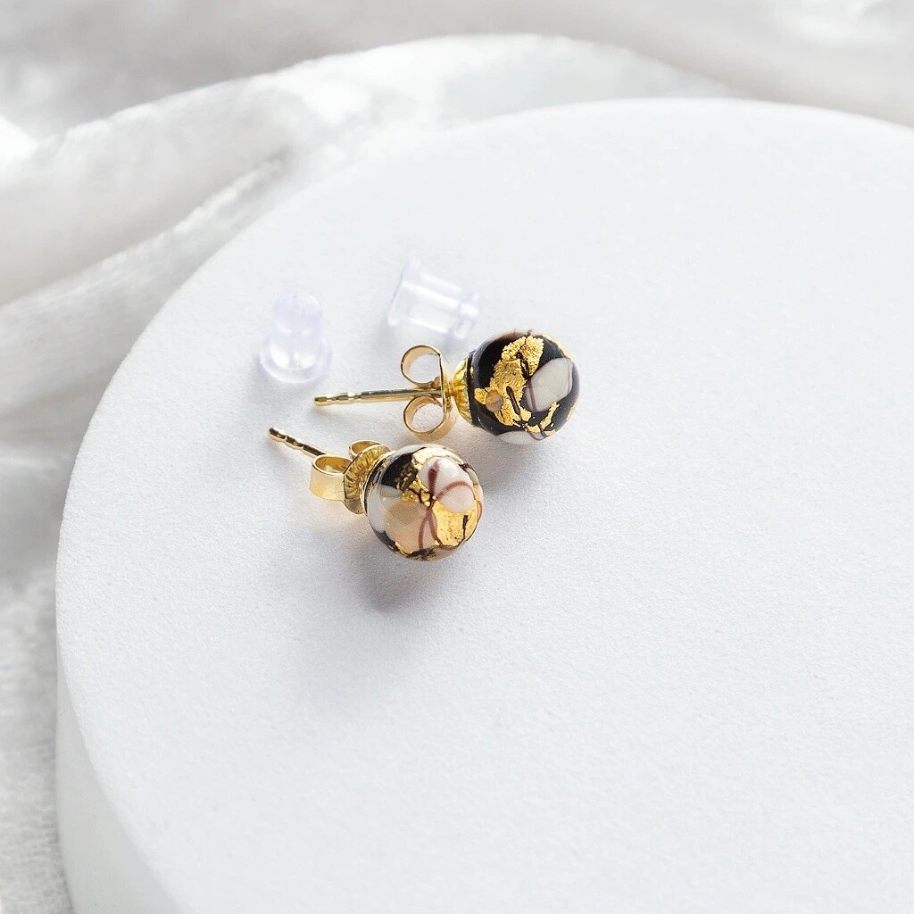 Lampglas Náušnice Ivory Nude s 24-karátovým zlatom ENM13/AG/POZ-PU