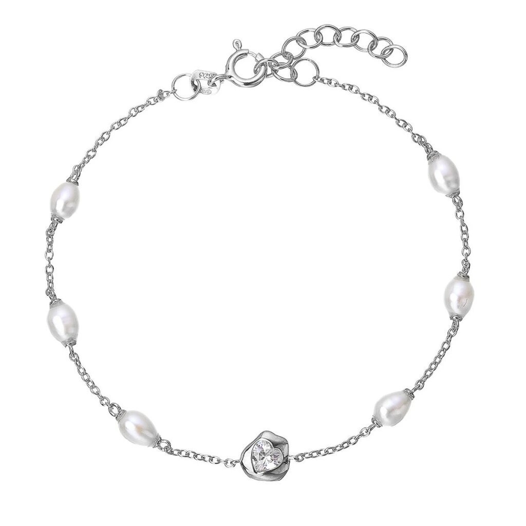 Evolution Group Strieborný náramok so srdiečkom a riečnymi perlami 23032.1
