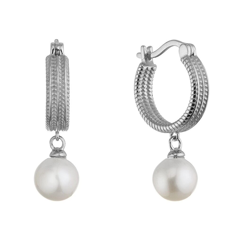 Evolution Group Elegantné strieborné kruhy s pravou perlou 21127.1