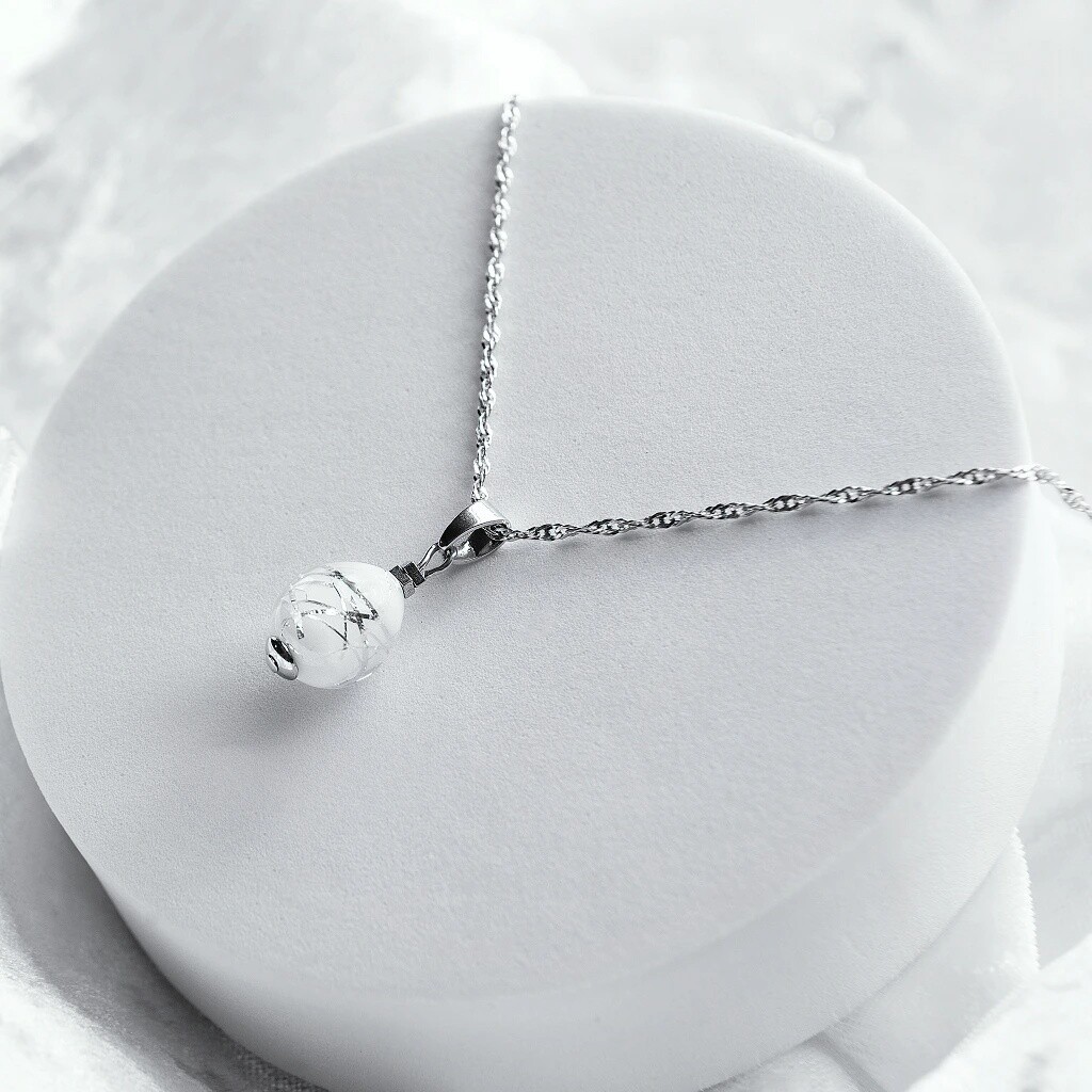 Lampglas Náhrdelník Snow Nude s rýdzim striebrom NNM6/AG/RHO 50 cm