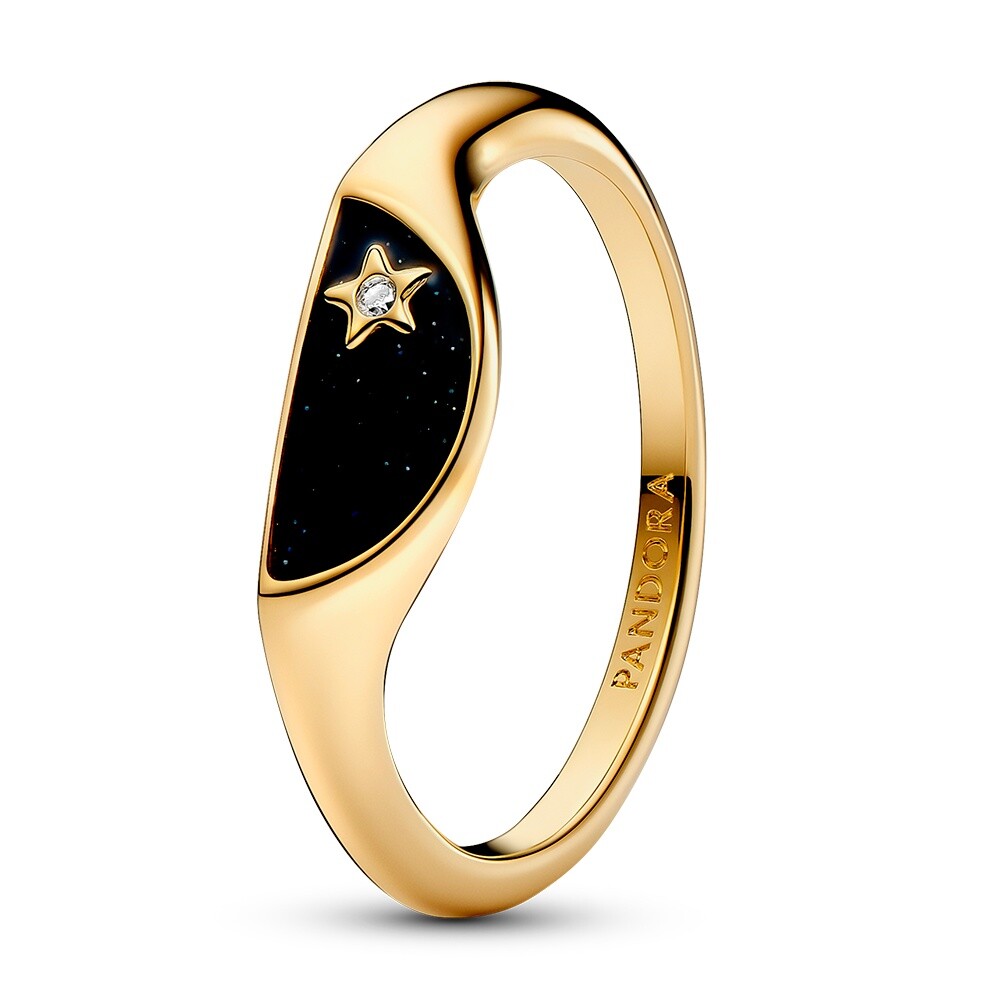 Pandora Očarujúce pozlátený prsteň s čiernou glazúrou ME Shine 163325C01 52 mm