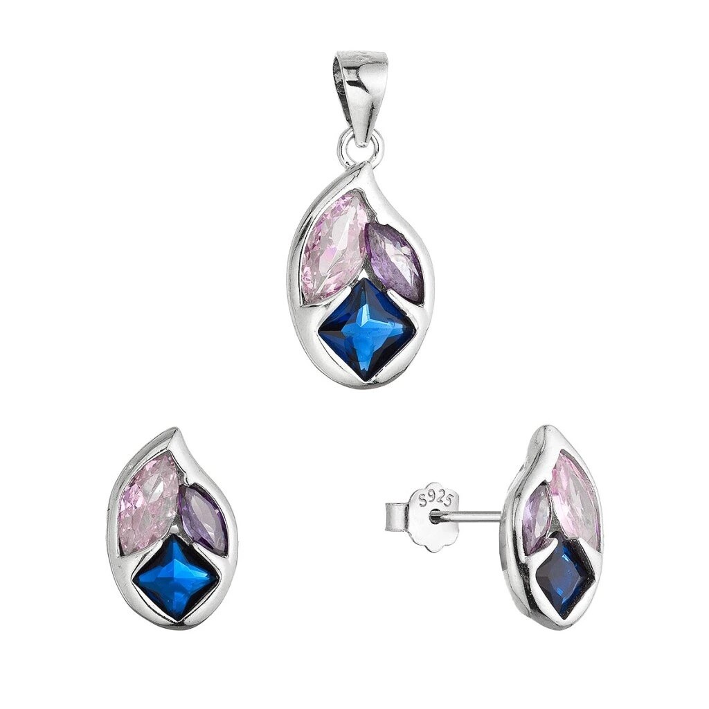 Evolution Group Sada strieborných šperkov s farebnými zirkónmi 19038.3 (prívesok, náušnice)