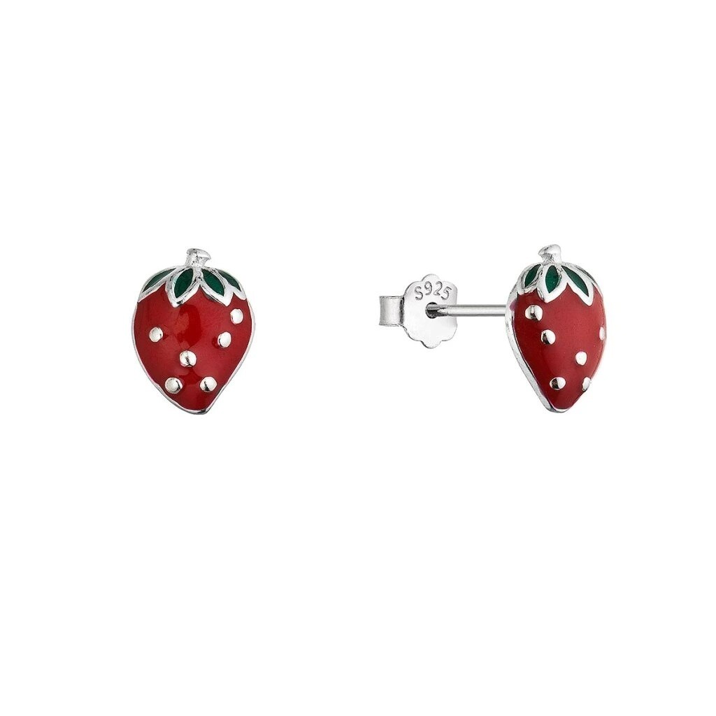 Evolution Group Strieborné náušnice pre dievčatá Jahôdky 61138