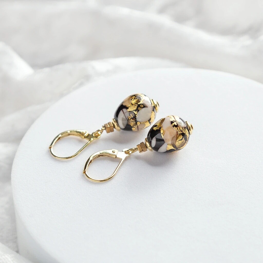 Lampglas Visiace náušnice Ivory Nude s 24-karátovým zlatom ENM13/AG/POZ