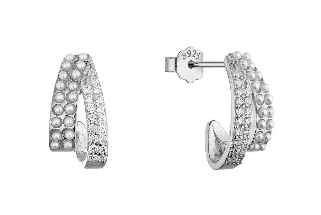 Evolution Group Strieborné náušnice s shell perličkami a zirkónmi 11809.1
