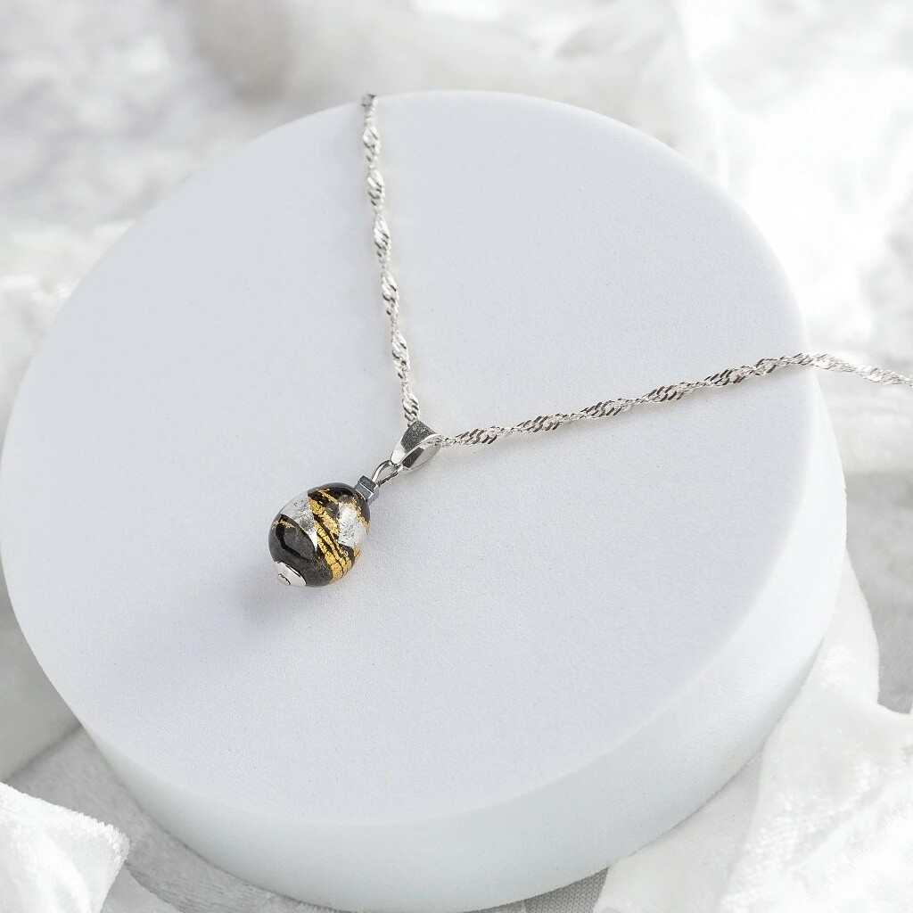 Lampglas Náhrdelník Obsidian Nude s 24-karátovým zlatom a rýdzim striebrom NNM10/AG/RHO 50 cm