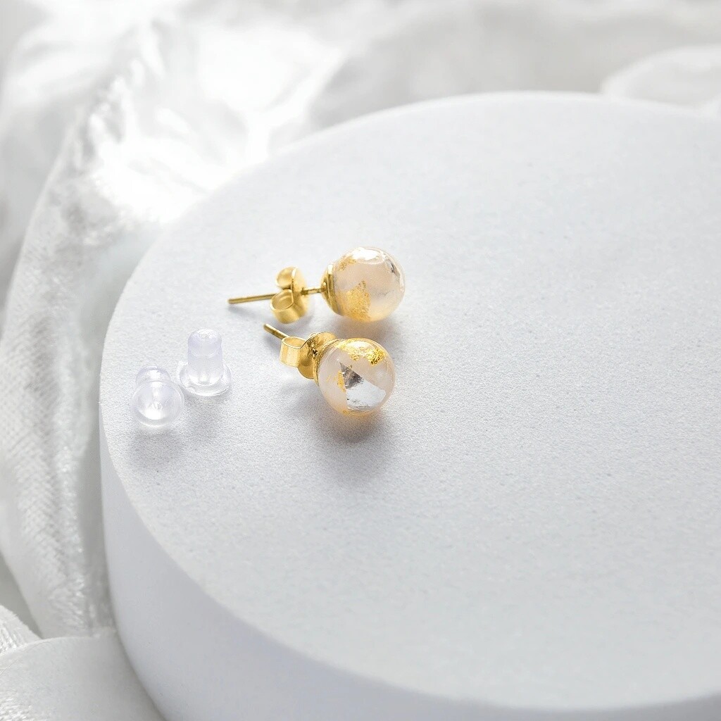 Lampglas Náušnice Champagne Nude s 24-karátovým zlatom a rýdzim striebrom ENM11/AG/POZ-PU