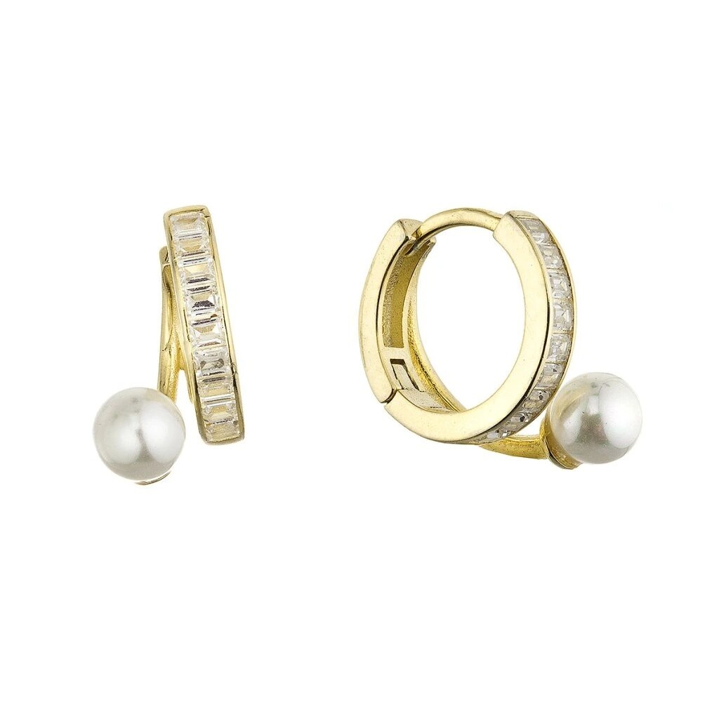 Evolution Group Pozlátené kruhy so zirkónmi a shell perlou 11808.1