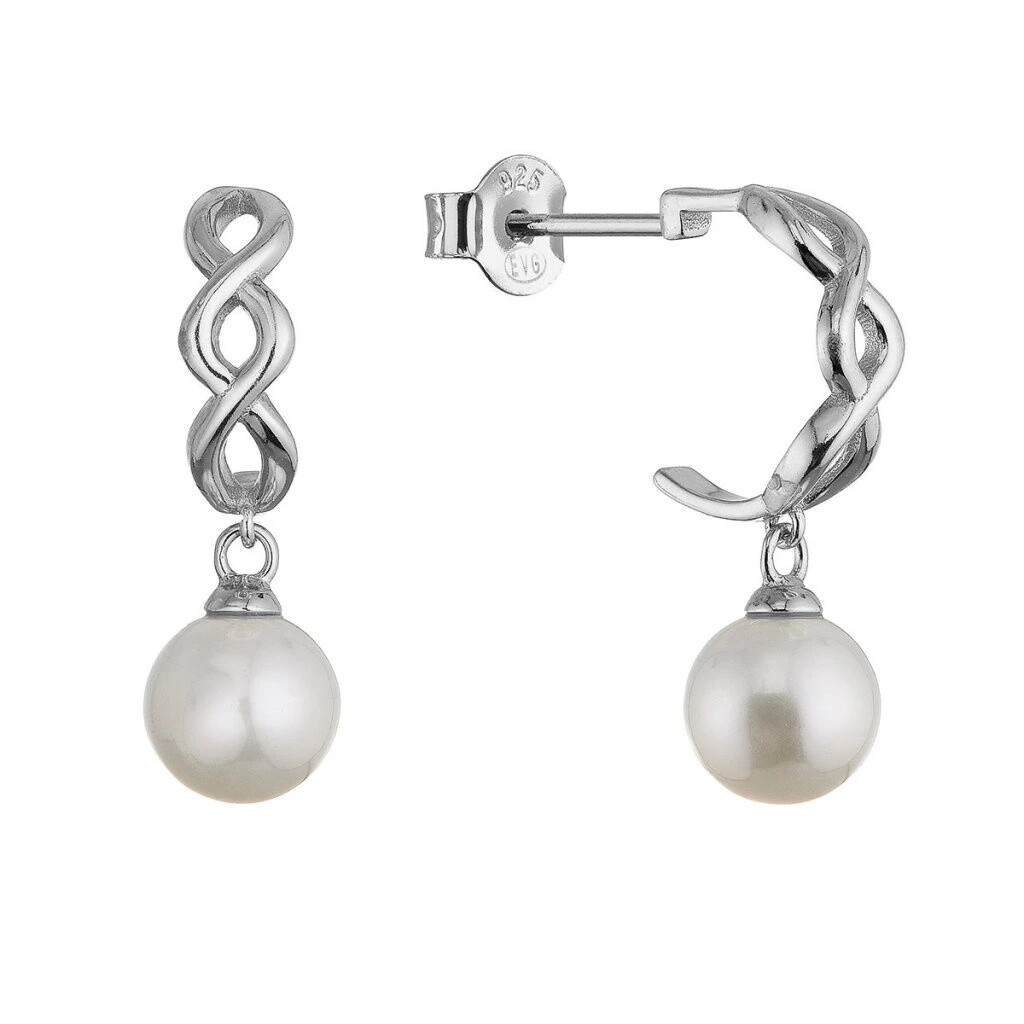 Evolution Group Strieborné polkruhové náušnice s visiacou riečnou perlou 21125.1