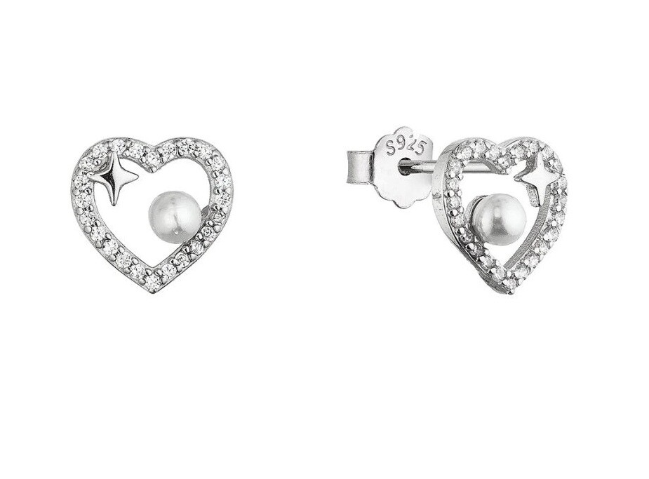 Evolution Group Trblietavé strieborné náušnice Srdiečko s perličkou 11805.1