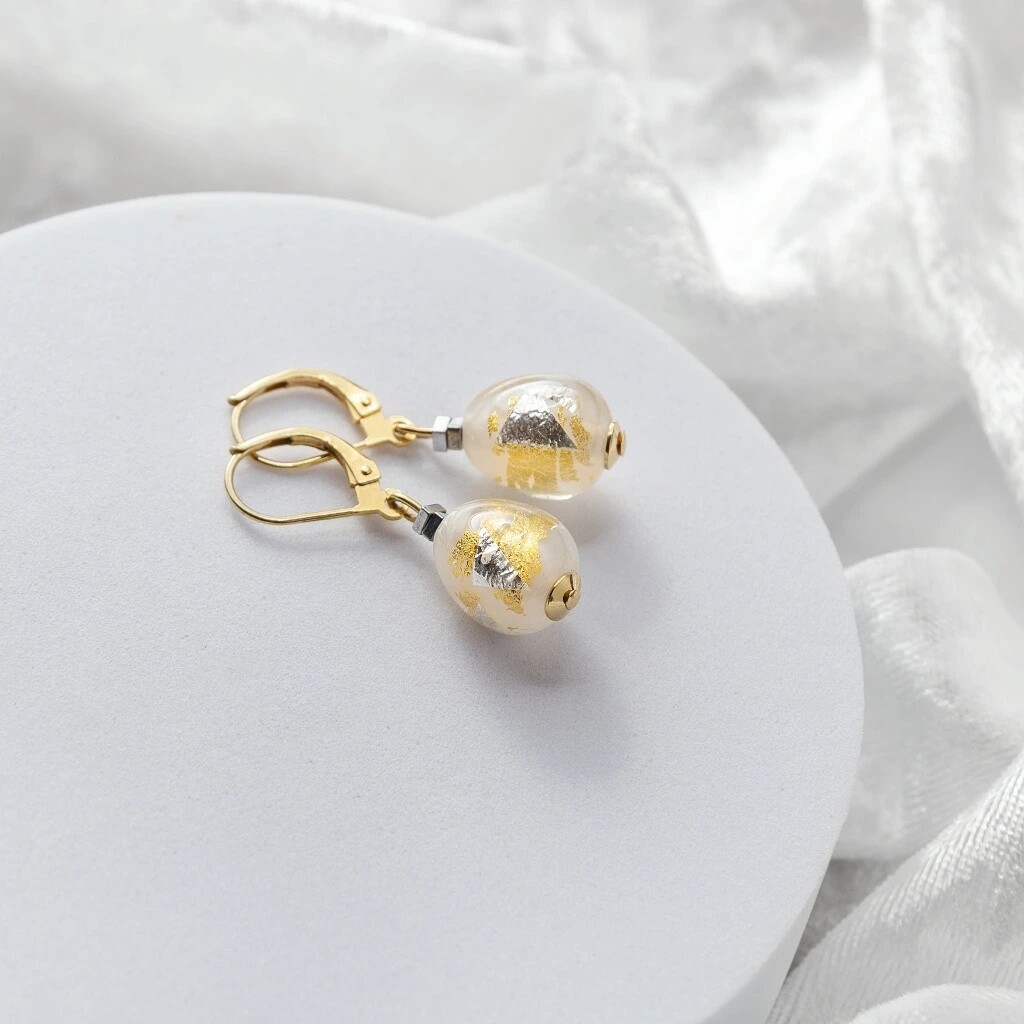 Lampglas Náušnice Champagne Nude s 24-karátovým zlatom a rýdzim striebrom ENM11/AG/POZ