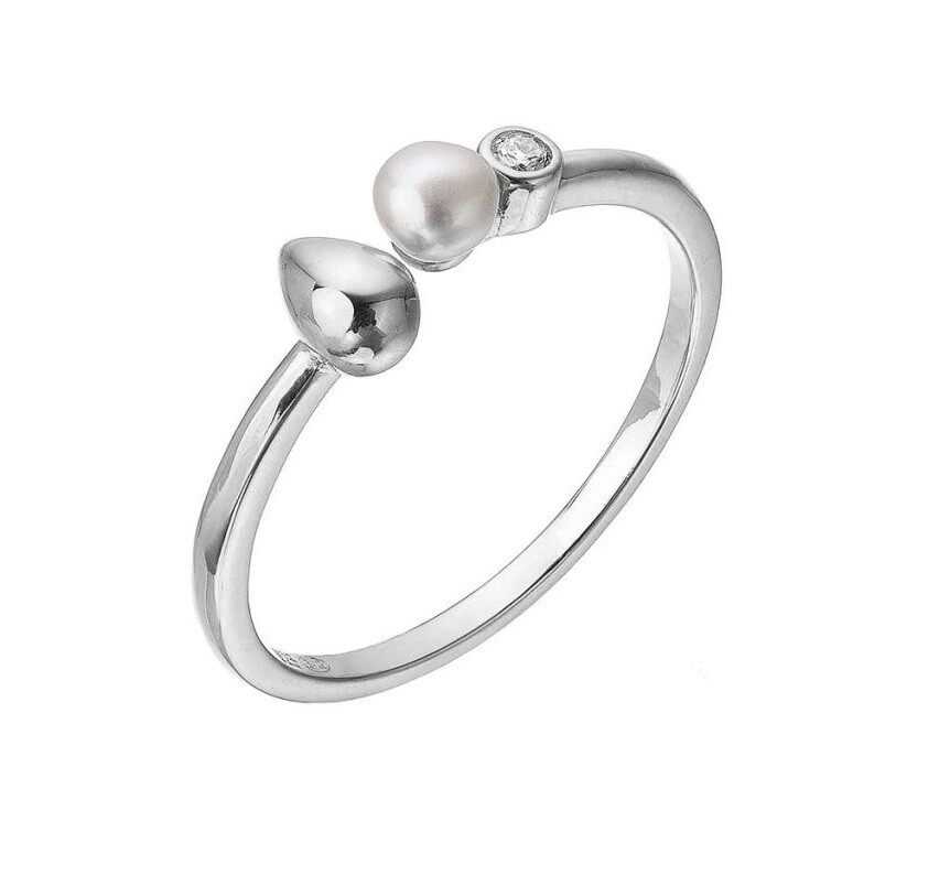 Evolution Group Strieborný otvorený prsteň s riečnou perlou a zirkónom 25006.1 54 mm